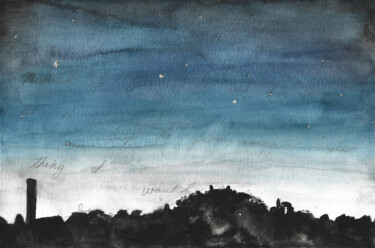 Painting titled "Starlit night" by Brittany Ellis, Original Artwork, Watercolor