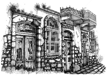 Drawing titled "venetian doors" by Franko Brkac, Original Artwork, Ink