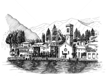 图画 标题为“Lago di Como- Torno” 由Franko Brkac, 原创艺术品, 墨