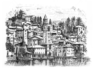 Drawing titled "Lago di Como-Brienno" by Franko Brkac, Original Artwork, Ink