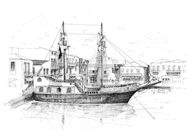 Disegno intitolato "Pirate Ship -Rethym…" da Franko Brkac, Opera d'arte originale, Altro