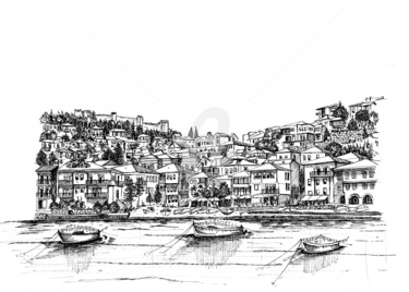 Drawing titled "Lago di Ohrid / MAC…" by Franko Brkac, Original Artwork, Ink