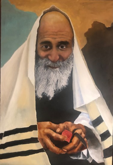 Painting titled "Old rabbi" by Razvan Burnete, Original Artwork, Oil