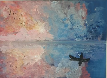 Malerei mit dem Titel "Angeln bei Sonnenun…" von Artyukh, Original-Kunstwerk, Öl