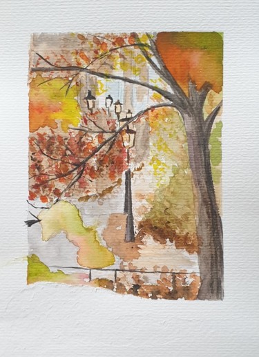 Painting titled "autumn streets of A…" by Artyukh, Original Artwork, Watercolor