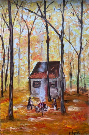 Painting titled "halloween in the fo…" by Artyukh, Original Artwork, Oil
