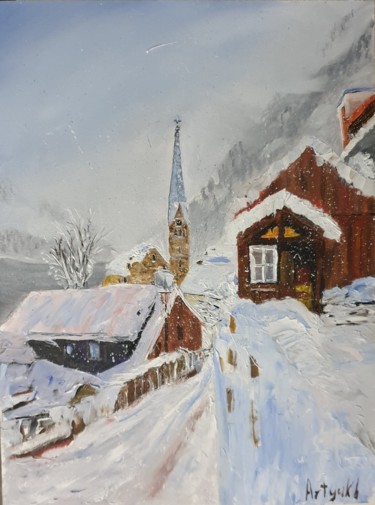 Peinture intitulée "Winter in Hallstatt…" par Artyukh, Œuvre d'art originale, Huile