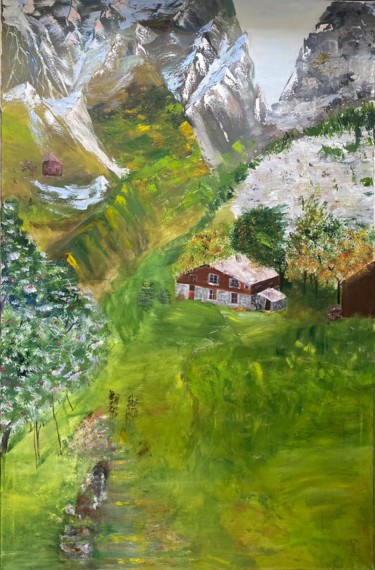 Painting titled "Village house in th…" by Artyukh, Original Artwork, Oil