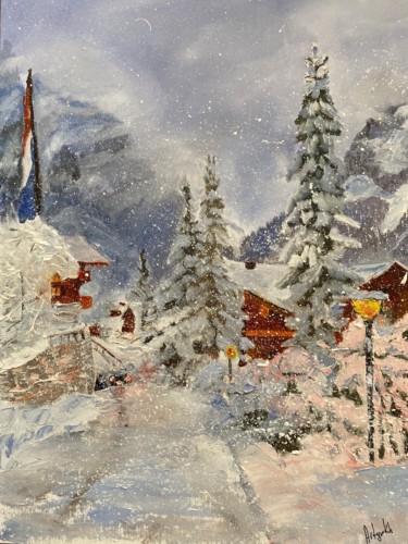 Painting titled "Christmas Eve in Gr…" by Artyukh, Original Artwork, Oil