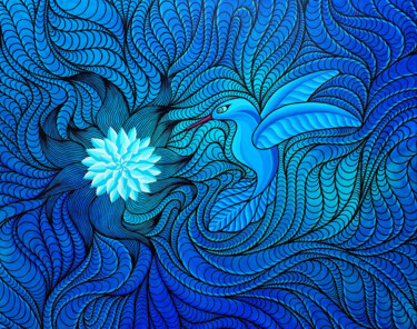Peinture intitulée "Bluebird Serenade" par Brona Wingell, Œuvre d'art originale, Acrylique Monté sur artwork_cat.