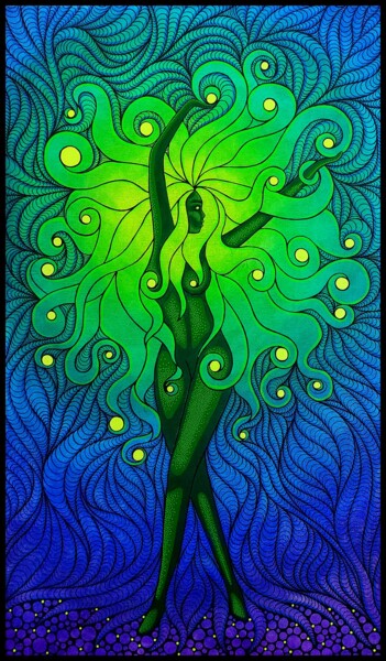 Картина под названием "Emerald Spirit" - Brona Wingell, Подлинное произведение искусства, Акрил Установлен на Деревянная рам…