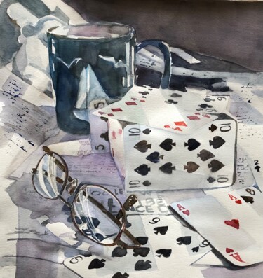 Painting titled "House of Cards" by Bronwen Jones, Original Artwork, Watercolor
