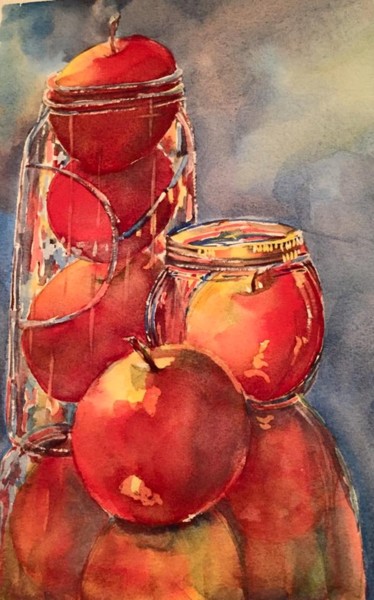 Peinture intitulée "Apples in a jar" par Bronwen Jones, Œuvre d'art originale, Aquarelle
