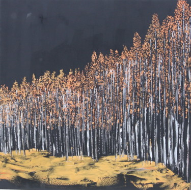 Painting titled "Birch Trees Autumn…" by Brooke Major, Original Artwork, Oil