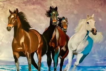 Painting titled "Crazy Horses" by Broonzy, Original Artwork, Acrylic