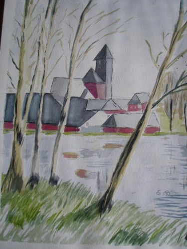 Peinture intitulée "le lac" par Evelyne Broquin-Decorte, Œuvre d'art originale