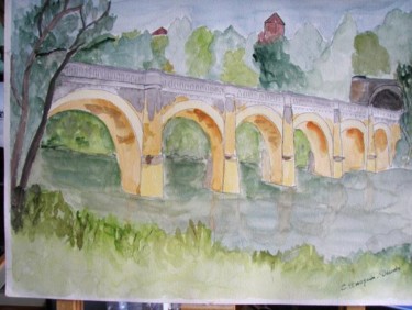 Peinture intitulée "pont en Dordogne" par Evelyne Broquin-Decorte, Œuvre d'art originale