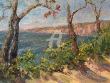 Painting titled "LaJolla Ocean View…" by B.Rossitto, Original Artwork, Oil Mounted on Wood Panel