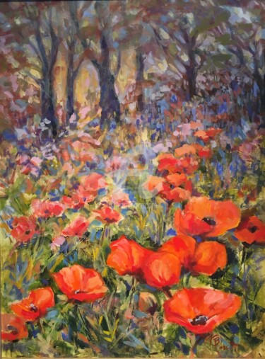 Painting titled "Lake Placid Poppies" by B.Rossitto, Original Artwork, Oil