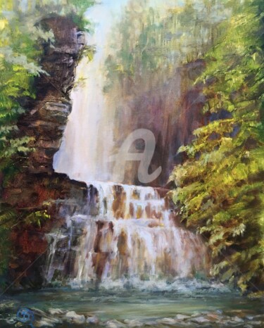 Schilderij getiteld "Tall Falls,  Adiron…" door B.Rossitto, Origineel Kunstwerk, Olie