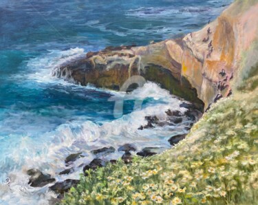 Painting titled "La Jolla Cove" by B.Rossitto, Original Artwork, Oil Mounted on Wood Stretcher frame