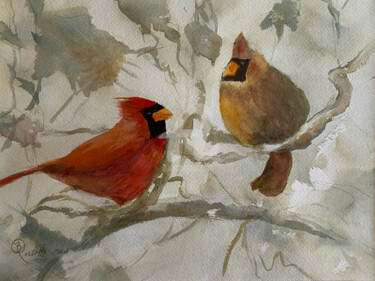 제목이 "Cardinal Pair"인 미술작품 B.Rossitto로, 원작, 수채화