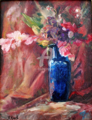 Painting titled "Tapestry and Roses" by B.Rossitto, Original Artwork, Oil