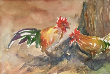 Painting titled "Rooster Dance" by B.Rossitto, Original Artwork, Oil