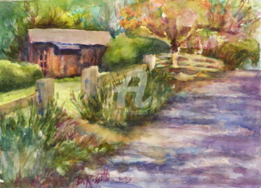 Painting titled "Barn by the Cove" by B.Rossitto, Original Artwork, Watercolor