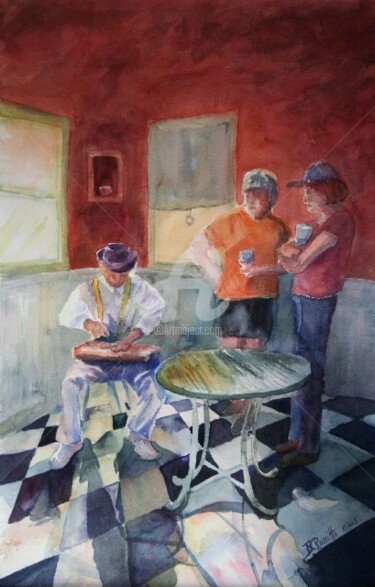 Painting titled "The zither player" by B.Rossitto, Original Artwork, Watercolor