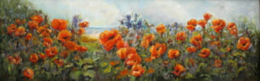 Painting titled "Poppies by the Shore" by B.Rossitto, Original Artwork, Oil