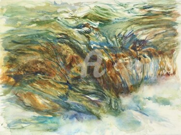 Painting titled "Water Over Rocks" by B.Rossitto, Original Artwork, Watercolor