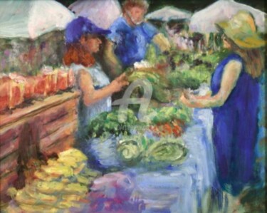 Painting titled "Market Day - Birdso…" by B.Rossitto, Original Artwork, Oil Mounted on Other rigid panel