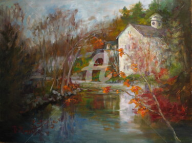 Pintura intitulada "Clock Tower Lake Su…" por B.Rossitto, Obras de arte originais, Óleo