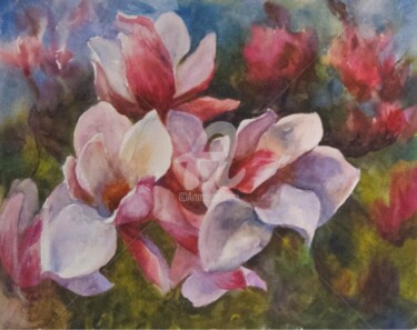 绘画 标题为“Magnolia Blossoms” 由B.Rossitto, 原创艺术品, 水彩