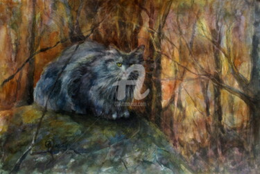 Pintura intitulada "The Grey Stalker" por B.Rossitto, Obras de arte originais, Aquarela