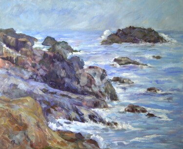 Painting titled "Bass Rocks" by B.Rossitto, Original Artwork, Oil Mounted on Wood Stretcher frame
