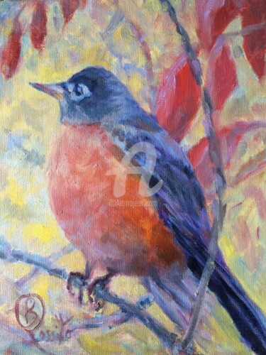 Painting titled "Robin Redbreast" by B.Rossitto, Original Artwork, Oil