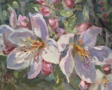 Painting titled "Apple Blossoms" by B.Rossitto, Original Artwork, Oil