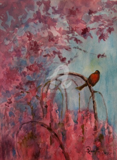 Pintura intitulada "Harbinger of Spring" por B.Rossitto, Obras de arte originais, Aquarela