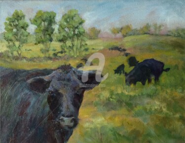 Painting titled "How Now Black Cow" by B.Rossitto, Original Artwork, Oil