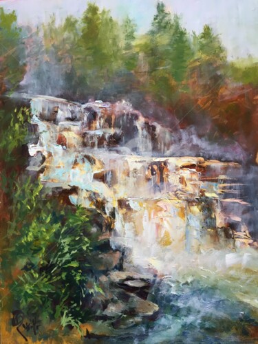 Painting titled "St. Regis Falls" by B.Rossitto, Original Artwork, Oil