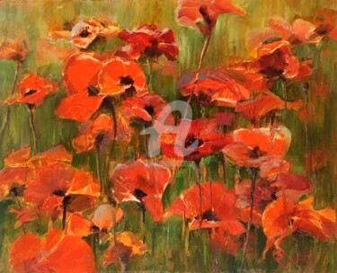 Painting titled "Field of poppies" by B.Rossitto, Original Artwork, Oil