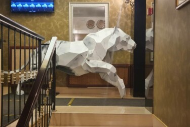 Sculpture intitulée "Белый тигр" par Brothers Of Metal, Œuvre d'art originale, Métaux