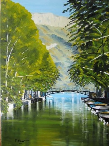 Peinture intitulée "Annecy - au pont de…" par Pierre Bruet, Œuvre d'art originale