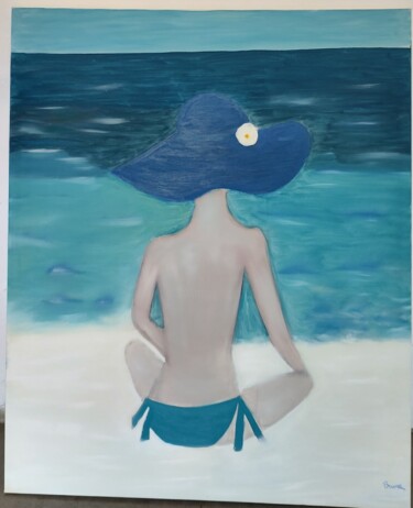 Painting titled ""Mulher Contempland…" by Bruna Corty, Original Artwork, Oil Mounted on Wood Stretcher frame