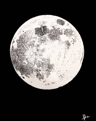 Dessin intitulée "FullMoon" par Romain Brunetti, Œuvre d'art originale, Encre