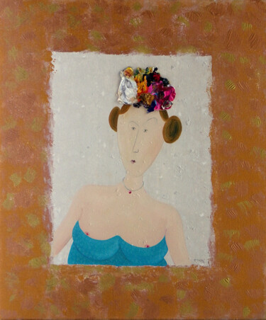 Painting titled "La dame aux camélias" by Bruno Aimetti, Original Artwork, Oil Mounted on Wood Stretcher frame