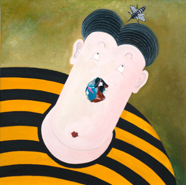 Painting titled "BZZZZZ" by Bruno Aimetti, Original Artwork, Acrylic Mounted on Cardboard
