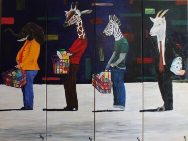 Malarstwo zatytułowany „File d'attente” autorstwa Bruno Barbier, Oryginalna praca, Akryl